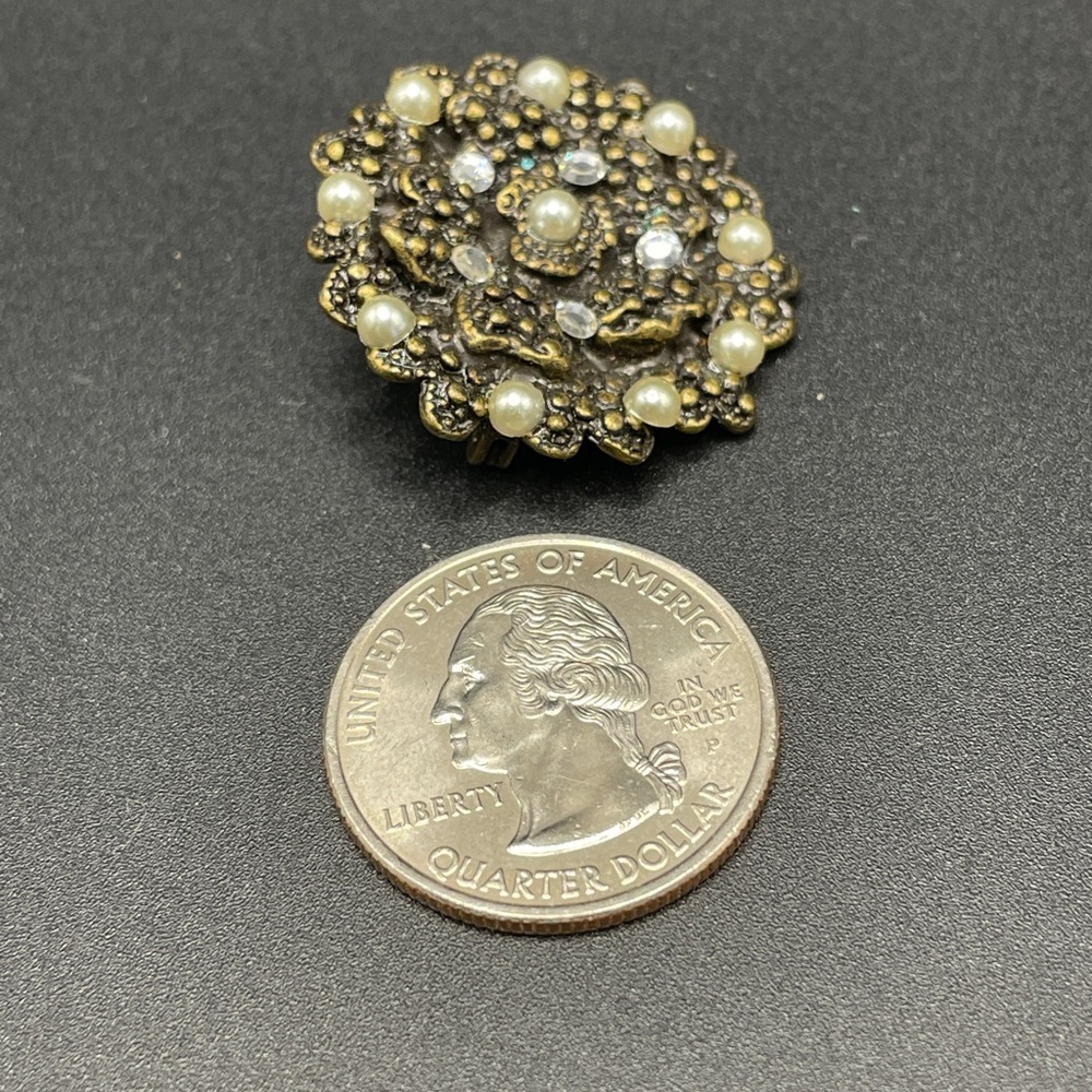 Vintage “Hidden Heart” Gold Filigree Pearl & Crystal Brooch - Exquisite! ✨ - Picture 8 of 10